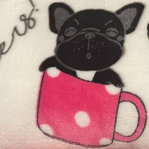 NWT FRENCH BULLDOG FRENCHIE OVERSIZED 60" X 70" PLUSH THROW BLANKET COFFEE LOVER - Picture 8 of 8